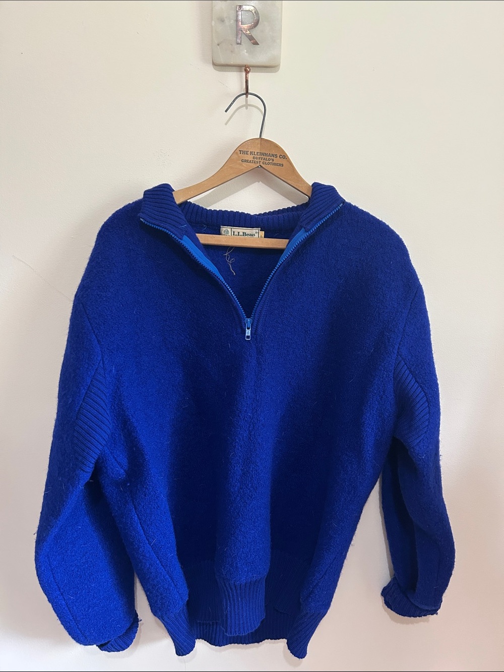 L.L. Bean Men’s Cowl Half-Zip 100% wool Sweater - Royal Blue